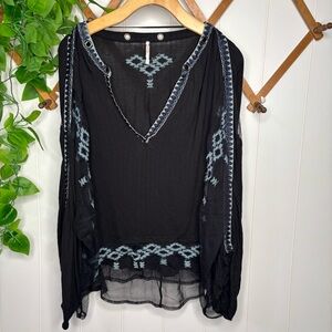 Free People Eden Sheer Long Sleeve in Black Medium